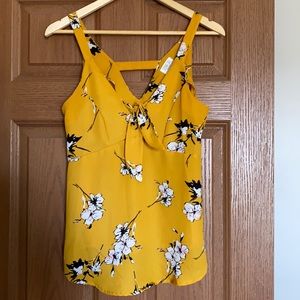 Yellow tie front floral tank blouse
